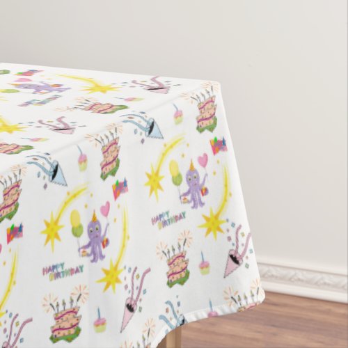 Happy Birthday Tablecloth Purple Octopus Cake Star
