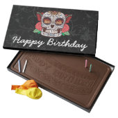 Happy Birthday Tattoo Sugar Skull Pink Roses Milk Chocolate Bar (Opened)