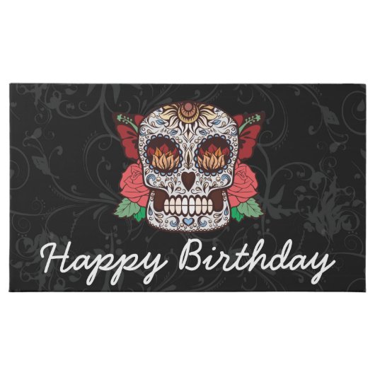 Happy Birthday Tattoo Sugar Skull Pink Roses Milk Chocolate Bar (Front)
