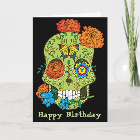 Happy Birthday Tattoo Sugar Skull Rose In Mouth Card