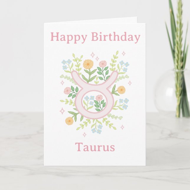 Happy Birthday Taurus Floral Illustration Card (Front)