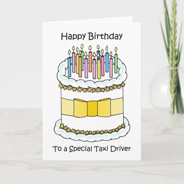 Happy Birthday Taxi Driver Cake and Candles Card (Front)