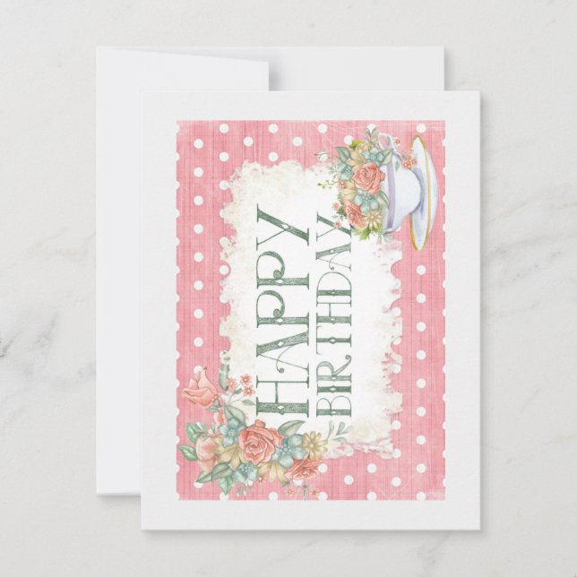 Happy Birthday Teacup Greeting Card (Front)