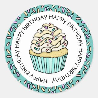 Happy Birthday Teal and Vanilla Cupcake