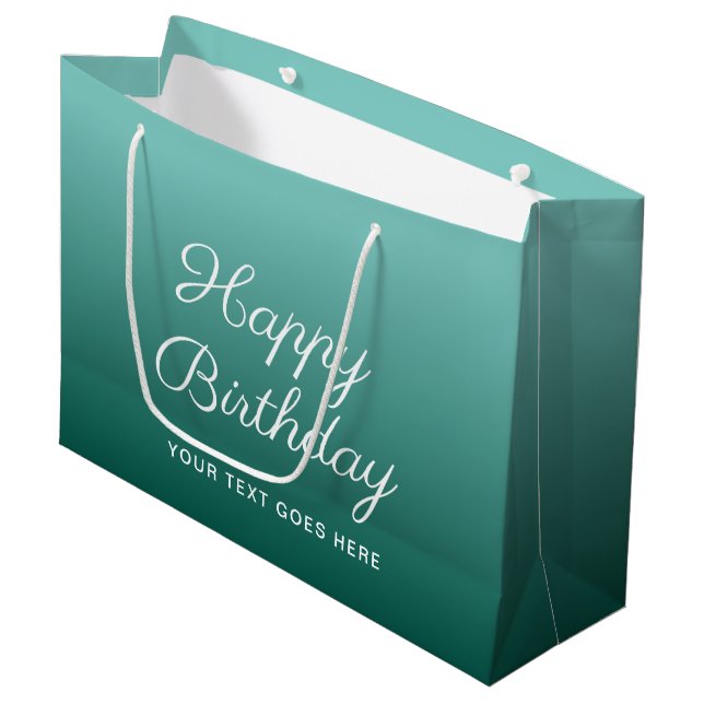 Happy Birthday Teal Custom Template Typography Large Gift Bag (Front Angled)