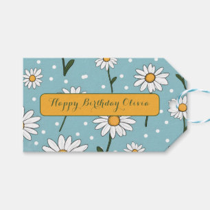 Happy Birthday Teal Cute Daisy Flower Gift Tag