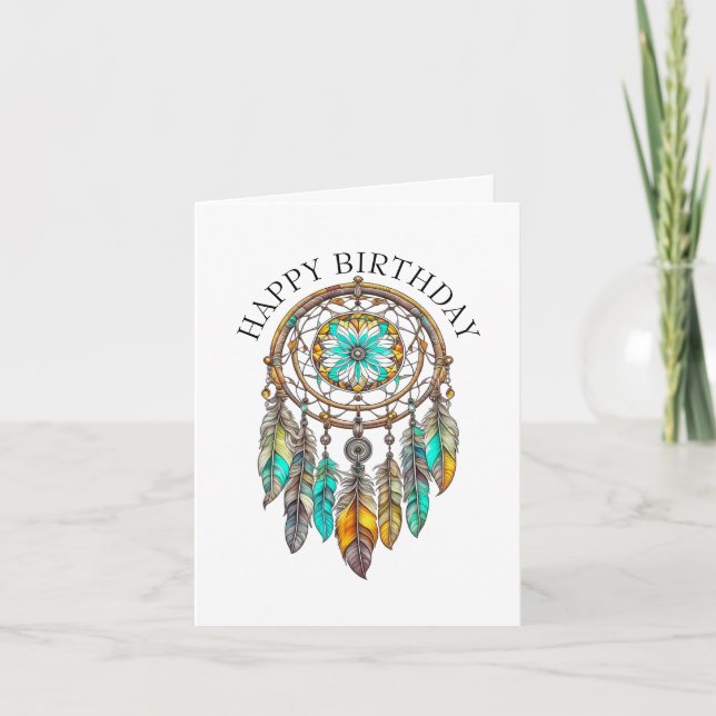 Happy Birthday Teal Dreamcatchers Mystical Card (Front)