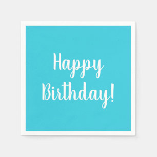 Happy Birthday Teal White Typography Party Napkins