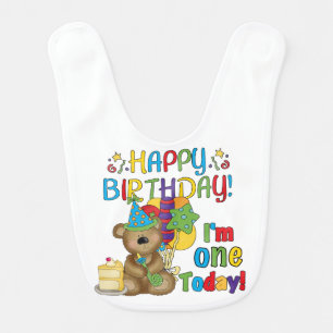 Happy Birthday Teddy Bear 1st Birthday Bib