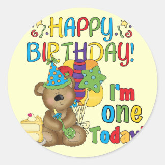 Happy Birthday Teddy Bear 1st T-shirts and Gifts Classic Round Sticker