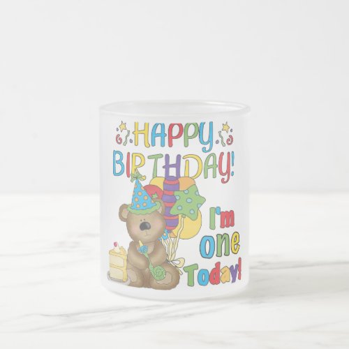 Happy Birthday Teddy Bear 1st T_shirts and Gifts Frosted Glass Coffee Mug
