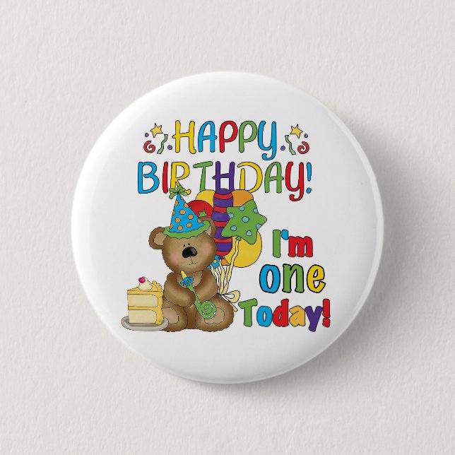 Happy Birthday Teddy Bear 1st T-shirts and Gifts Pinback Button (Front)