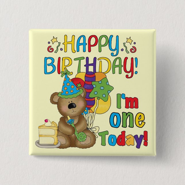 Happy Birthday Teddy Bear 1st T-shirts and Gifts Pinback Button (Front)