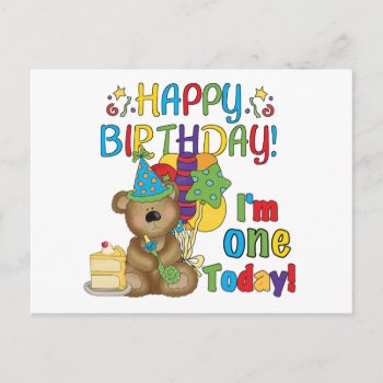 Happy Birthday Teddy Bear 1st T-shirts And Gifts Postcard by kids_birthdays at Zazzle