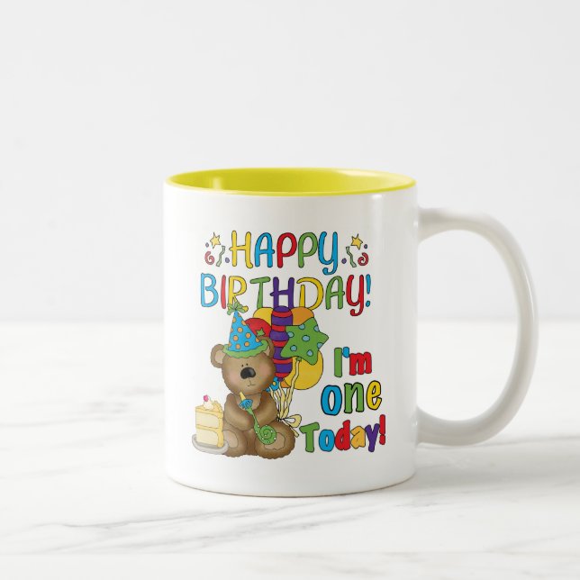Happy Birthday Teddy Bear 1st T-shirts and Gifts Two-Tone Coffee Mug (Right)