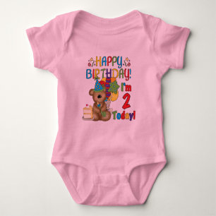 Happy Birthday Teddy Bear 2nd Birthday Baby Bodysuit