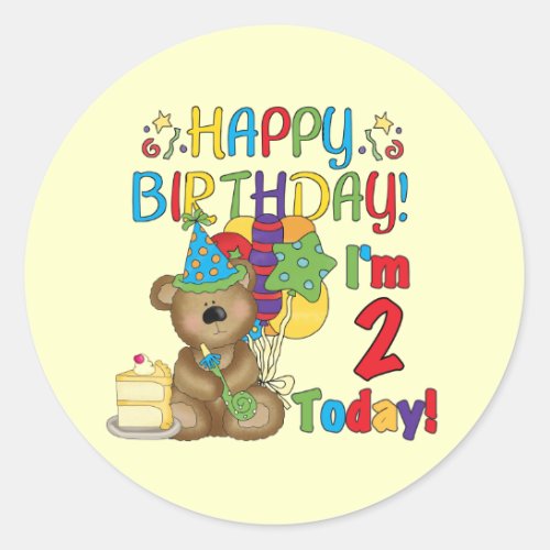 Happy Birthday Teddy Bear 2nd Birthday Classic Round Sticker