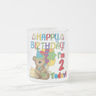 Happy Birthday Teddy Bear 2nd Birthday Frosted Glass Coffee Mug