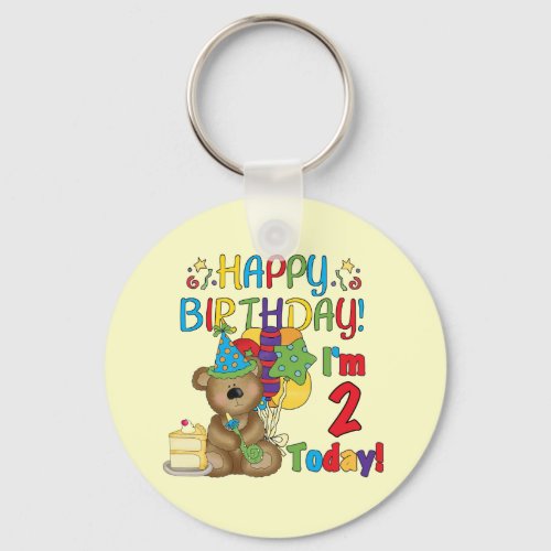 Happy Birthday Teddy Bear 2nd Birthday Keychain