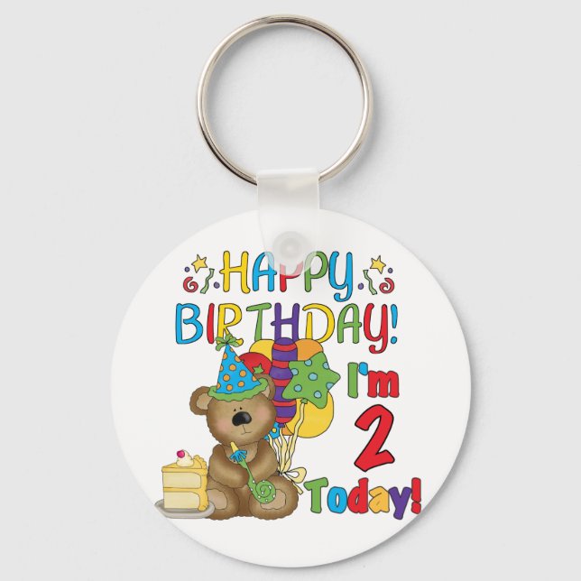 Happy Birthday Teddy Bear 2nd Birthday Keychain (Front)