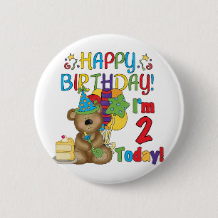 Happy Birthday Teddy Bear 2nd Birthday Pinback Button