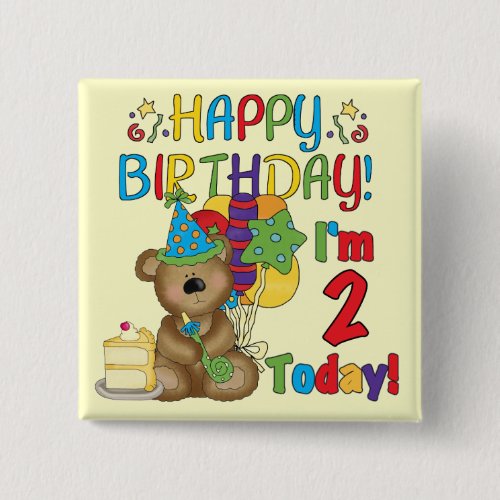 Happy Birthday Teddy Bear 2nd Birthday Pinback Button