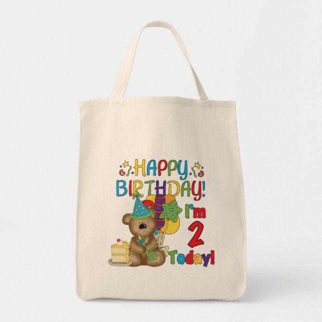 Happy Birthday Teddy Bear 2nd Birthday Tote Bag (Front)