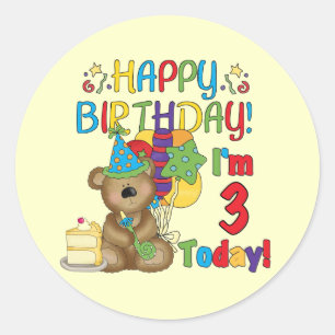 Happy Birthday Teddy Bear 3rd Tshirts and Gifts Classic Round Sticker