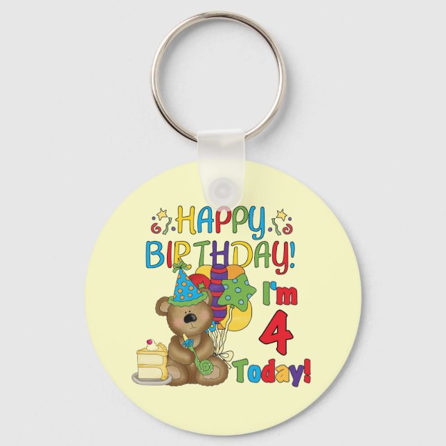 Happy Birthday Teddy Bear 4th T-shirts and Gifts Keychain (Front)