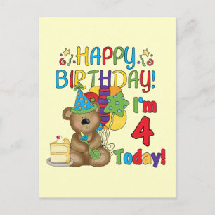 Happy Birthday Teddy Bear 4th T-shirts and Gifts Postcard