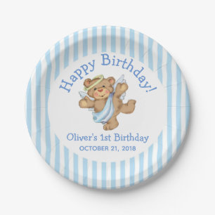 Happy Birthday Teddy Bear Angel Paper Plates