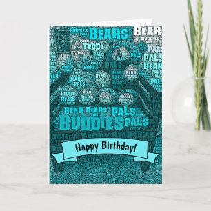 Happy Birthday Teddy Bear Buddies Word Cloud Card