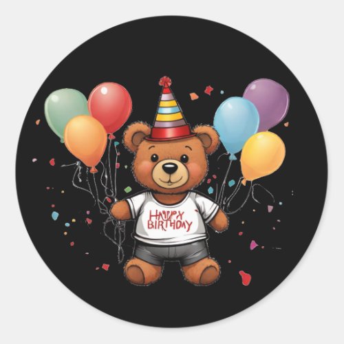 Happy birthday teddy bear classic round sticker