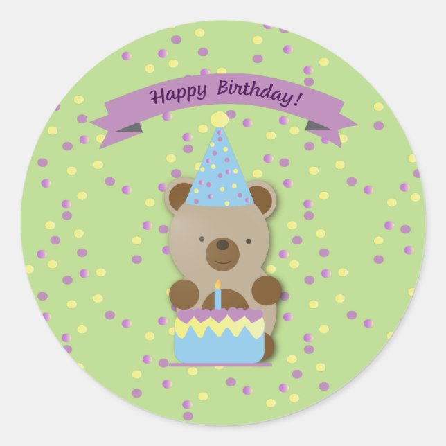 Happy Birthday Teddy Bear Classic Round Sticker (Front)