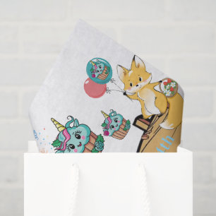 Happy Birthday Teddy Bear Fox Chicks Cupcake Tissue Paper