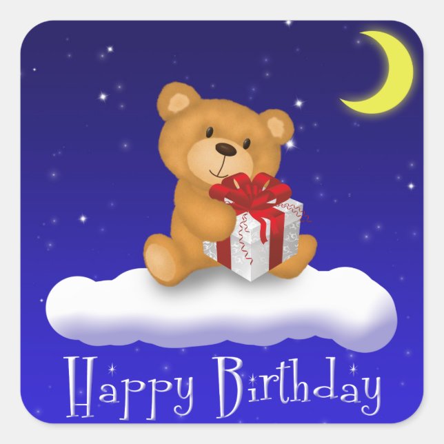 Happy Birthday Teddy Bear Gift Square Sticker (Front)