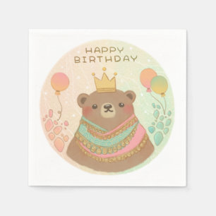 Happy Birthday Teddy Bear Illustration Napkins