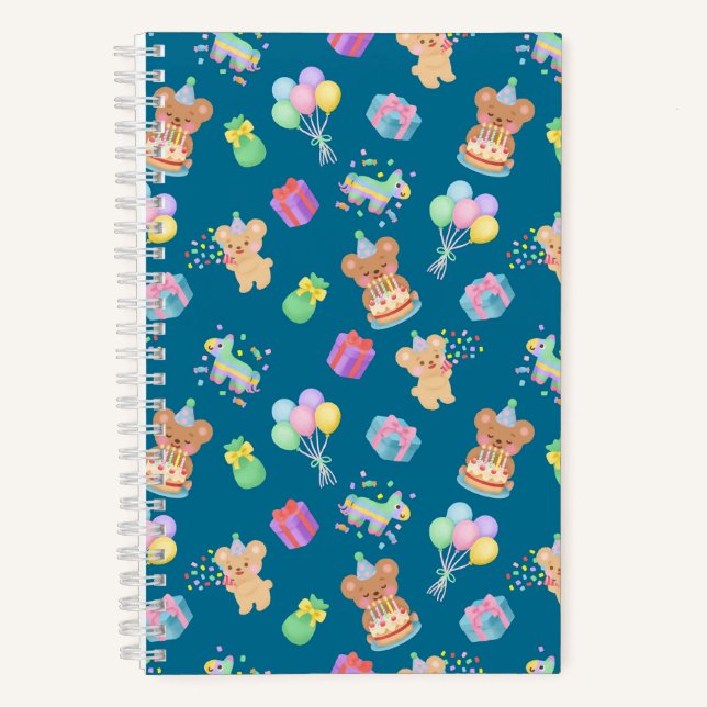 Happy Birthday Teddy Bear Navy Notebook (Front)