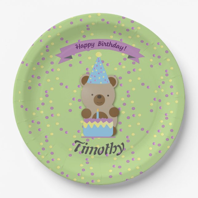Happy Birthday Teddy Bear Paper Plates (Front)