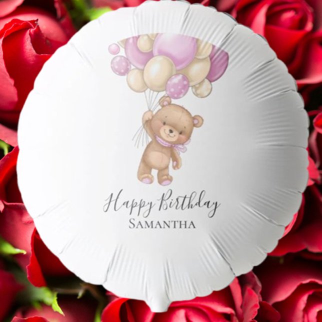 Happy Birthday Teddy Bear Pink Balloons Girl   (Celebrate her special day with an adorable pink teddy bear and balloons gift set for girls.)