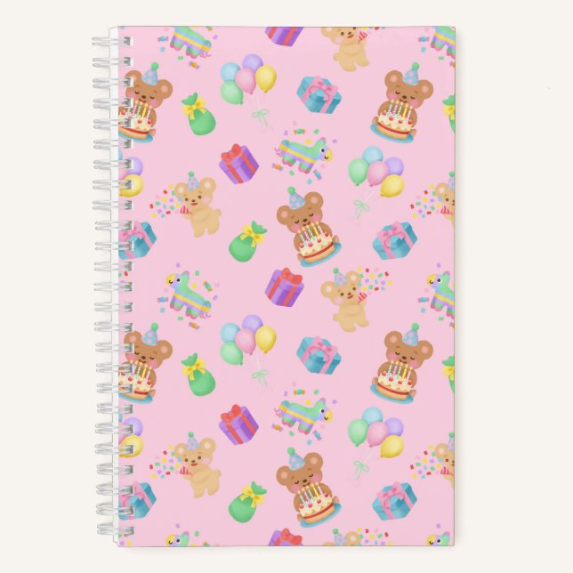 Happy Birthday Teddy Bear Pink Notebook (Front)