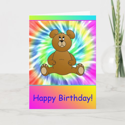 Happy Birthday Teddy Bear Tie Dye Card