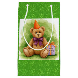Happy Birthday!, Teddy with a Gift, by Natasha Us Small Gift Bag