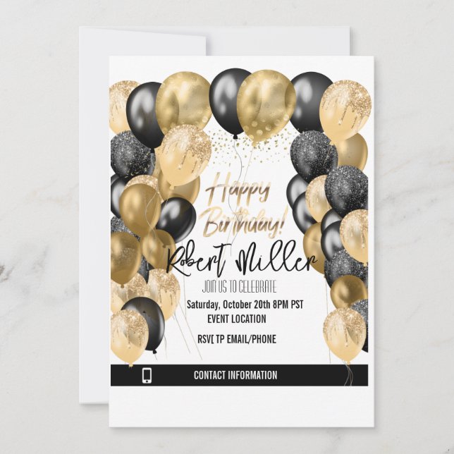 Happy Birthday Template Black Gold  - Transparent (Front)