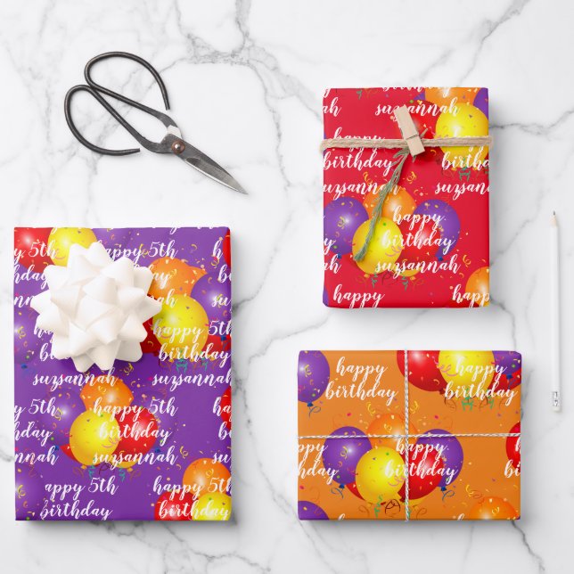 Happy Birthday Template Colorful Balloons Wrapping Paper Sheets (Front)