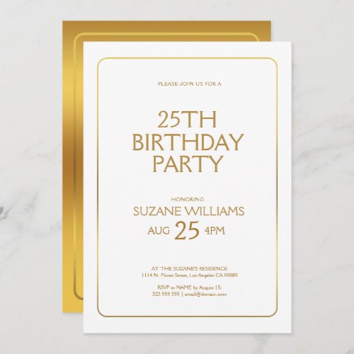 Happy Birthday template with gold border on white