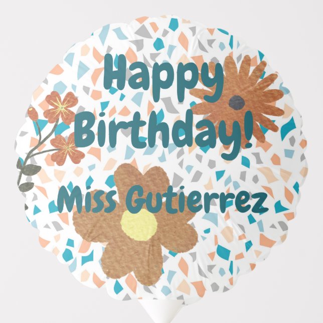 Happy Birthday Terrazzo Confetti Paper Flowers Balloon (Front)