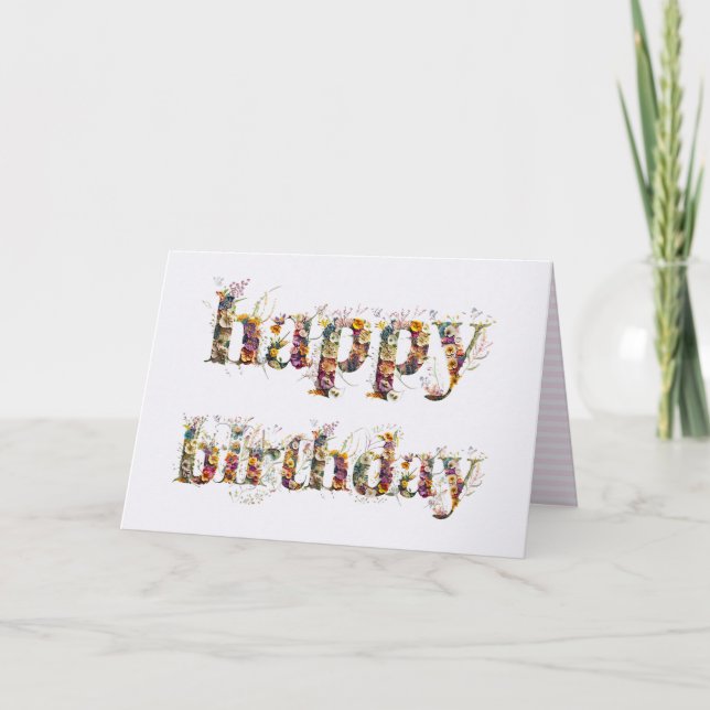 Happy Birthday text design of dried flowers Card (Front)