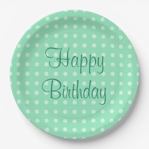 Happy Birthday Text Dots Rustic Polka Mint Green Paper Plates