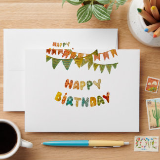 Happy Birthday text flags cute colorful simple Envelope